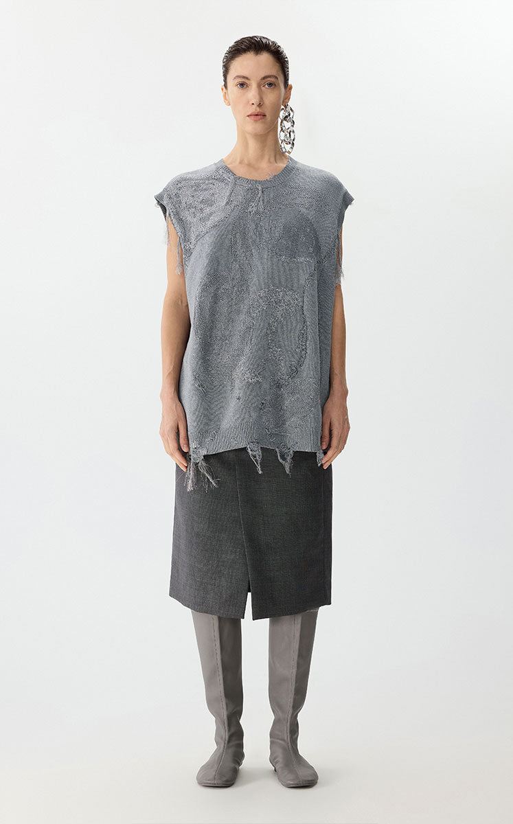 Sweater / JNBY Floral Oversized Knit Vest Grey