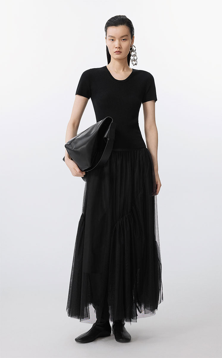 Skirt / JNBY Sheer Mesh Ruffle Hem Skirt