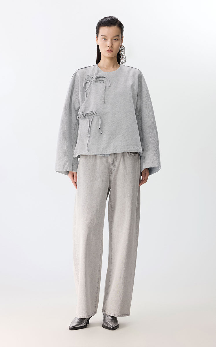 Coat / JNBY Oversized Chinese-Inspired Denim Jacket Grey