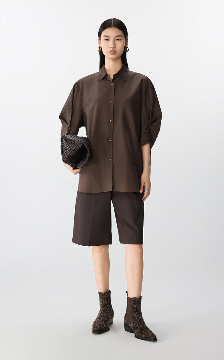 Shirt / JNBY Oversized Cotton-Silk Shirt Brown