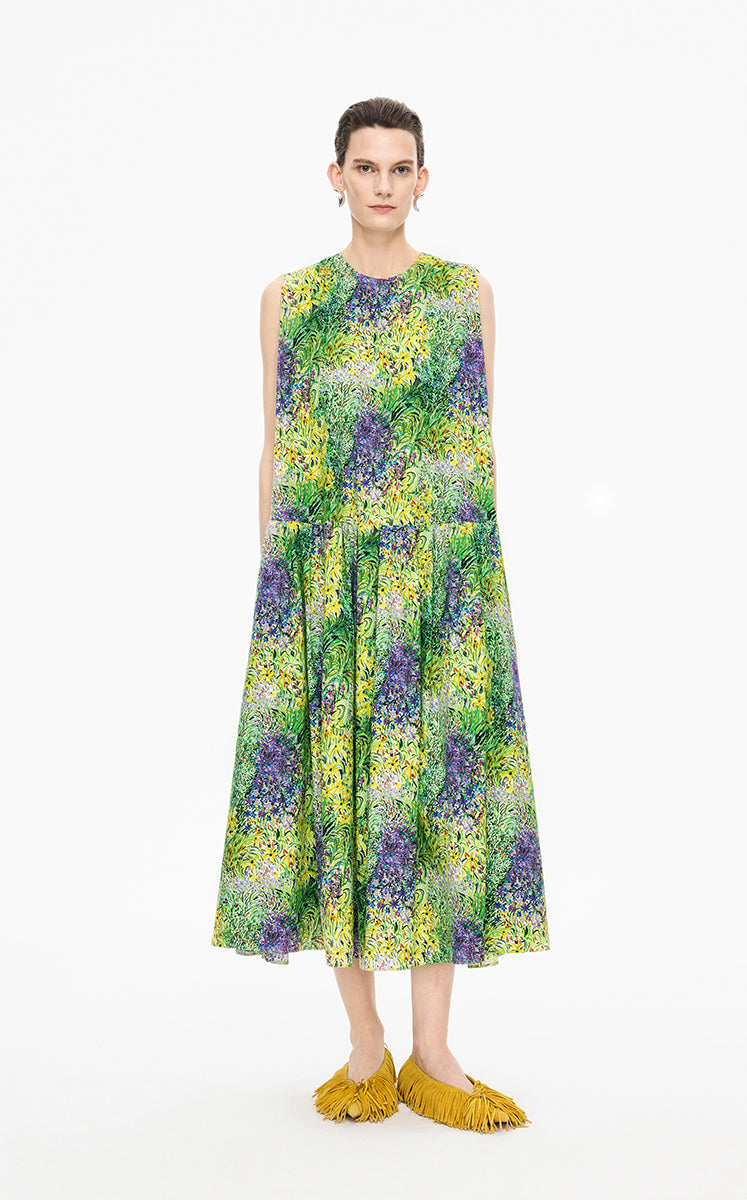 Dress / JNBY Kew Gardens inspired print Sleeveless Cotton Dress Green