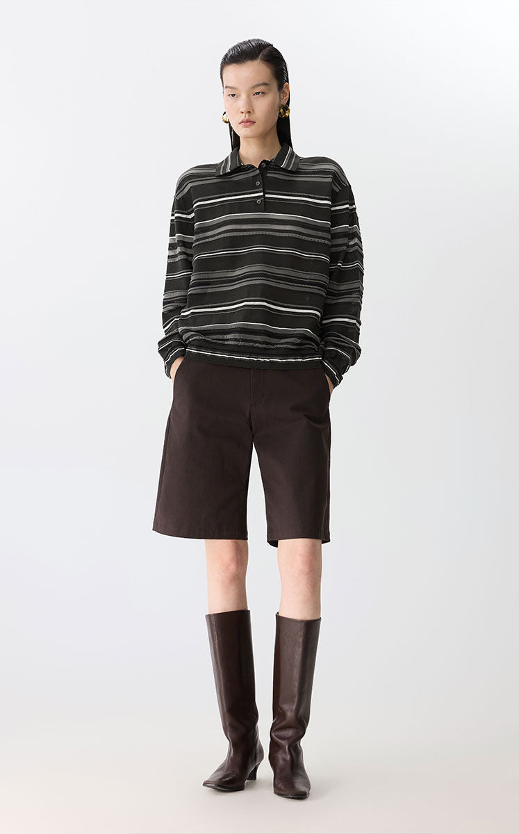 Sweater / JNBY Retro Stripe Knit Pullover Brown