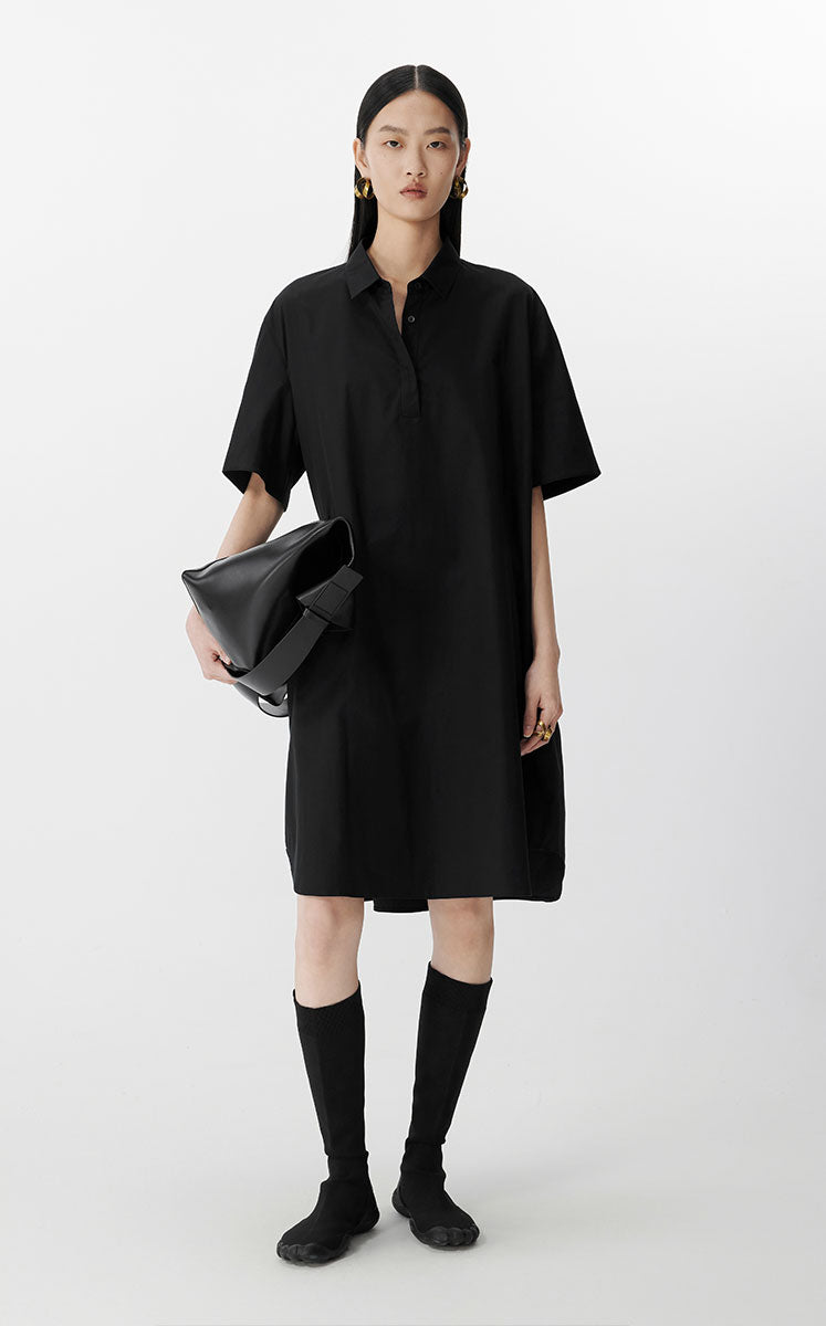 Dress / JNBY A-Line Cotton Short Sleeve Polo Dress Black