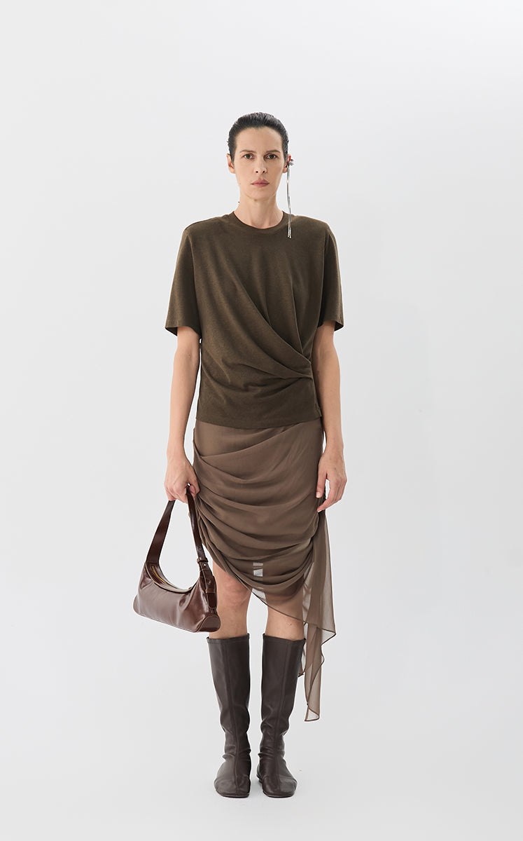 T-Shirt / JNBY Waist Pleated Sculpting Tee Green