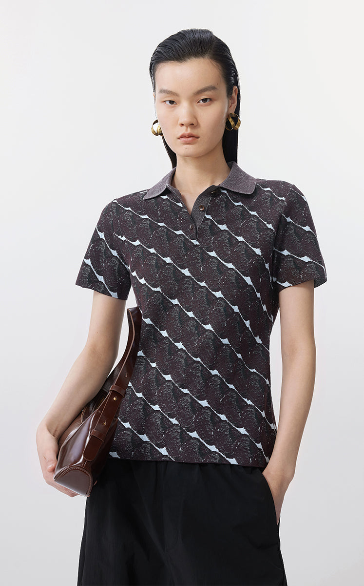 Sweater / JNBY Jacquard Pattern Short Sleeve Knit Top