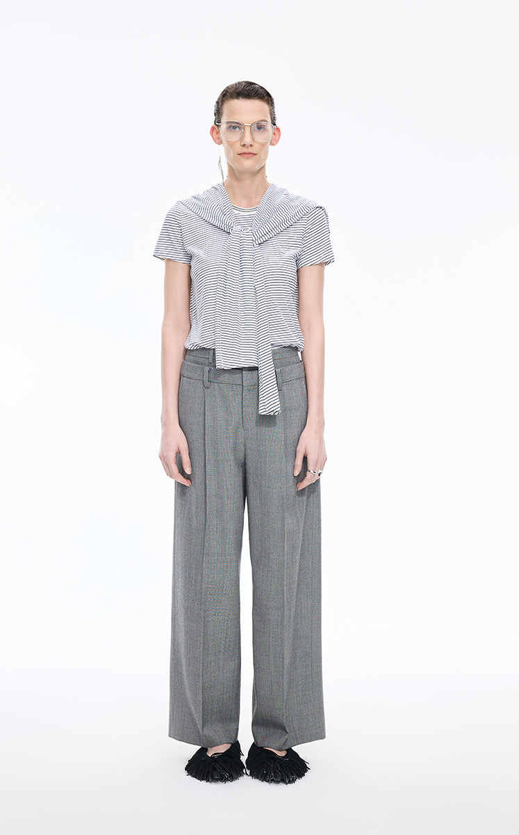 T-Shirt / JNBY Layered Deconstructed Cotton Tee White Base with Fine Checks