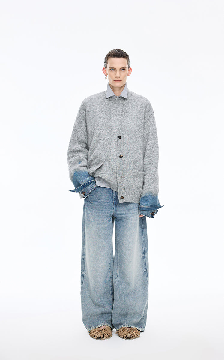 Sweater / JNBY O-Shape Knitted Denim Panel Cardigan