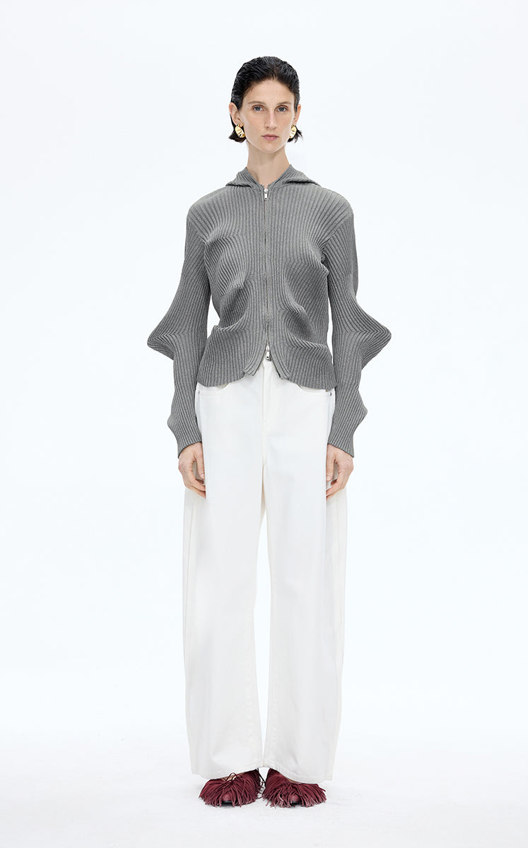 Sweater / JNBY Textured Stretch Longline Hooded Cardigan Grey