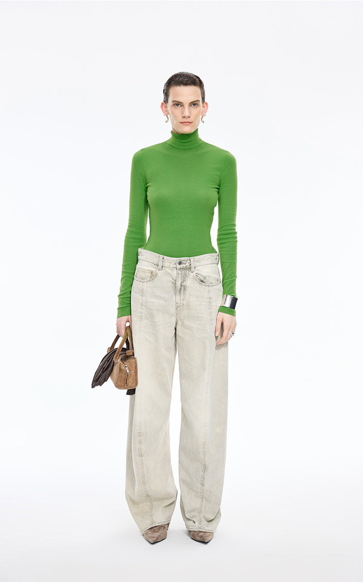 Sweater / JNBY Fitted Wool Turtleneck Pullover Green