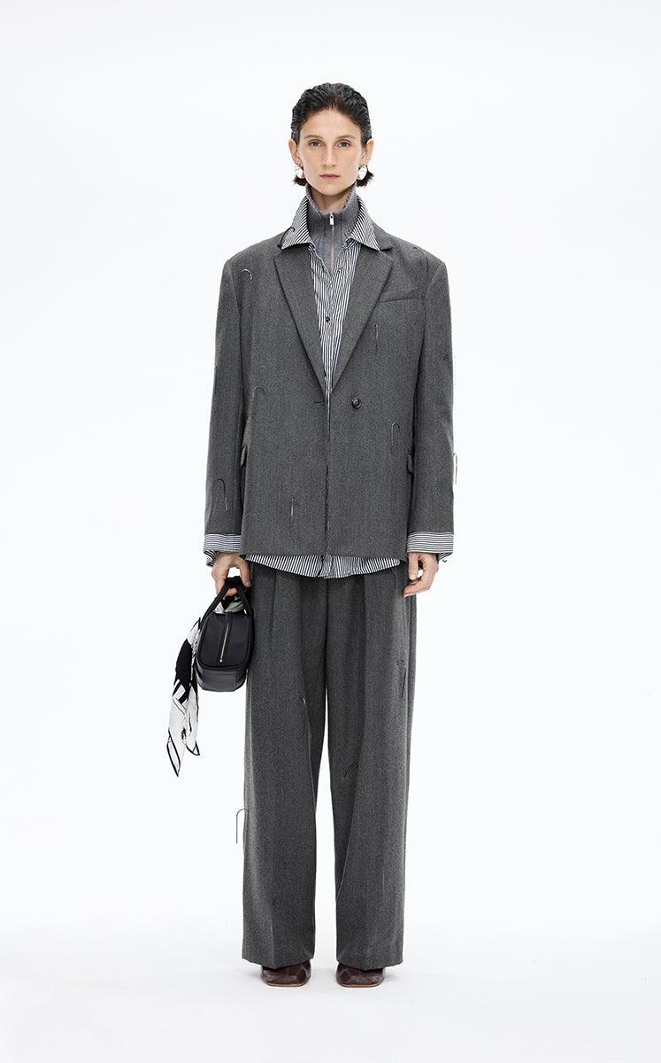 Blazer / JNBY Oversized Tassel Details Longline Blazer Grey