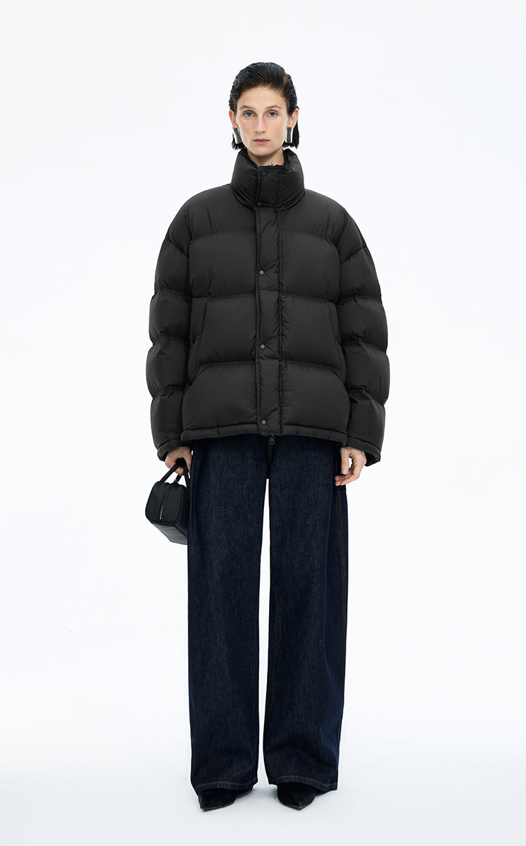 Down Coat / JNBY Oversized Jacquard Mid-Length Down Coat Black