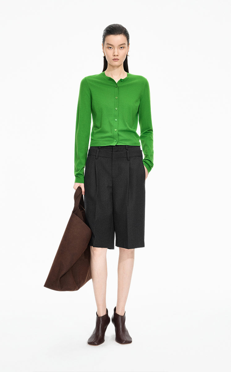Sweater / JNBY Fitted Wool-Blend Knit Cardigan Green