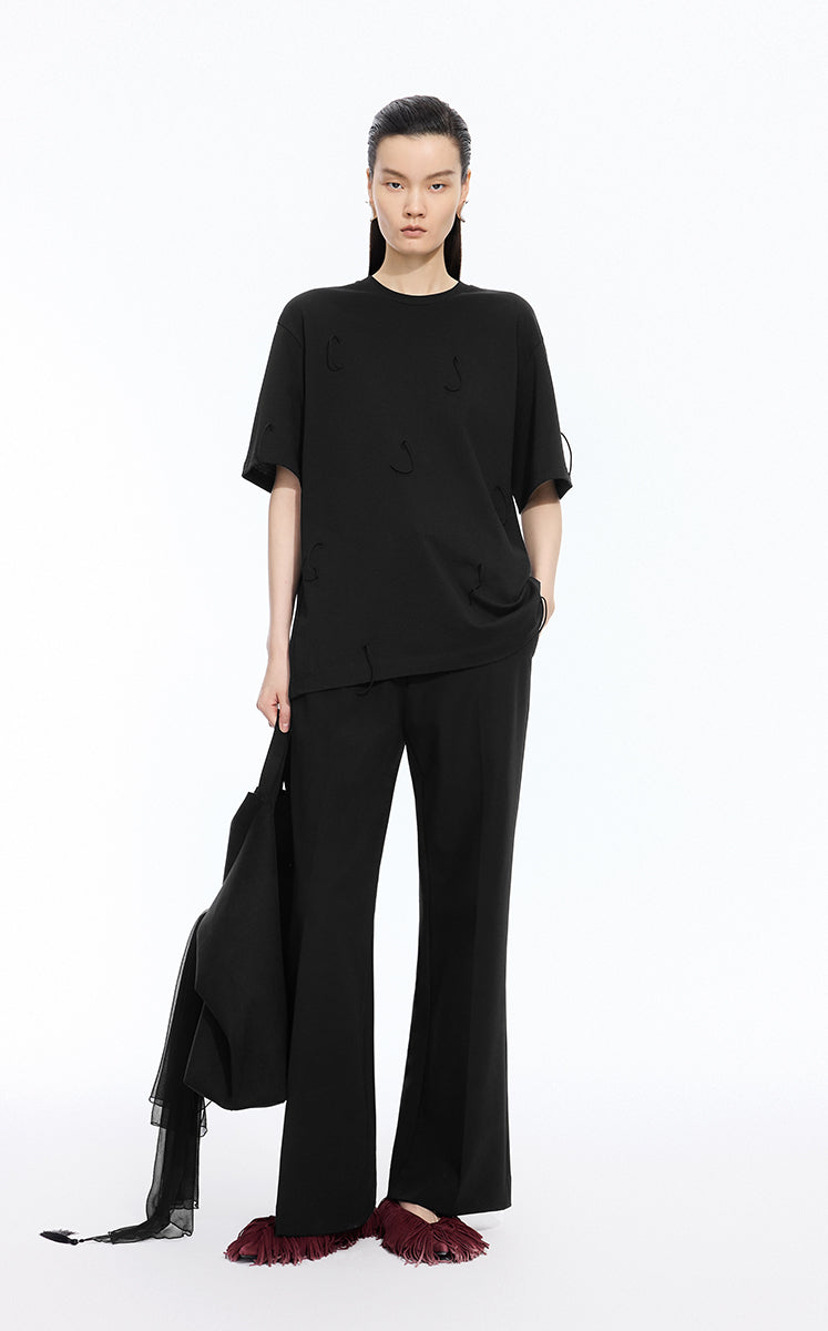 T-Shirt / JNBY Sculptural Fringe Cotton Tee Black