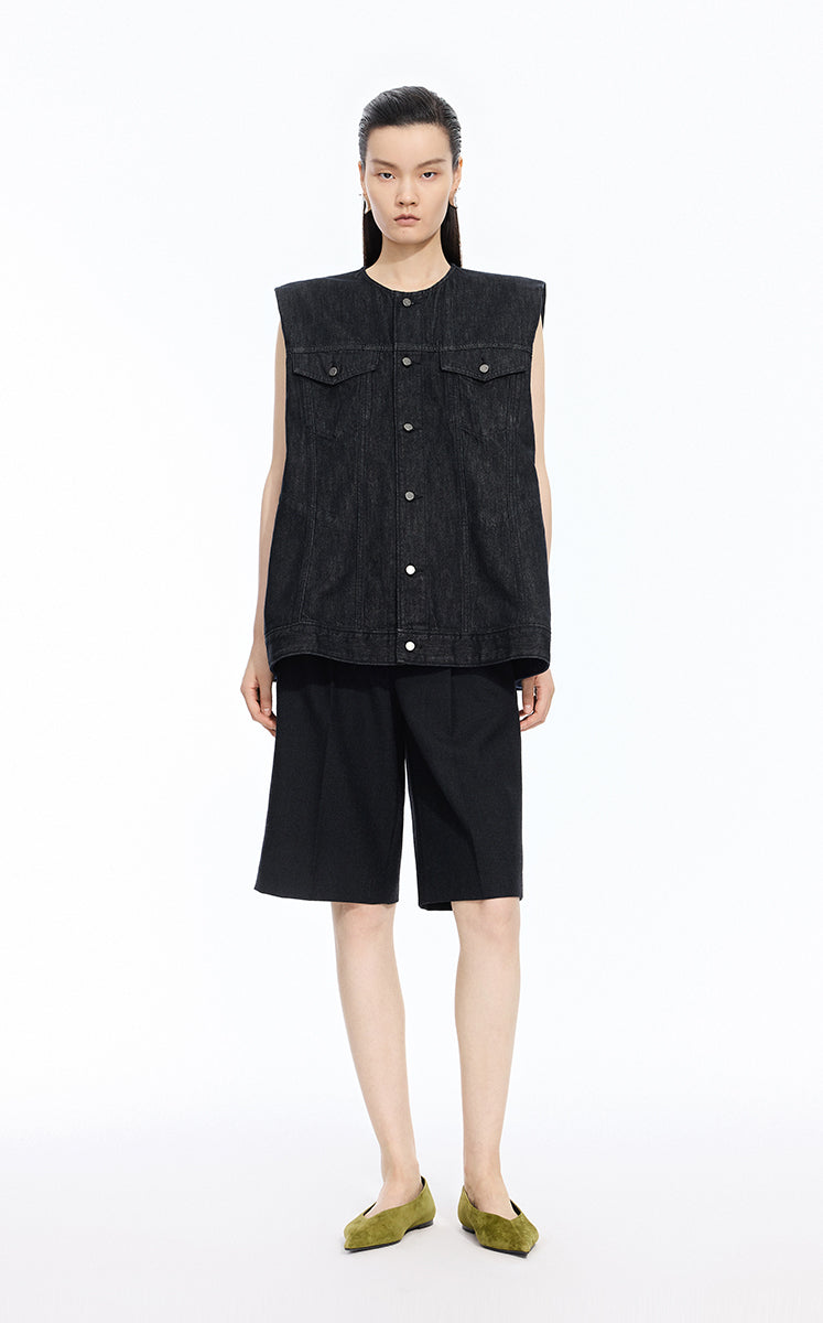 Vest / JNBY Oversized Cotton Drawstring Denim Vest Dark Blue