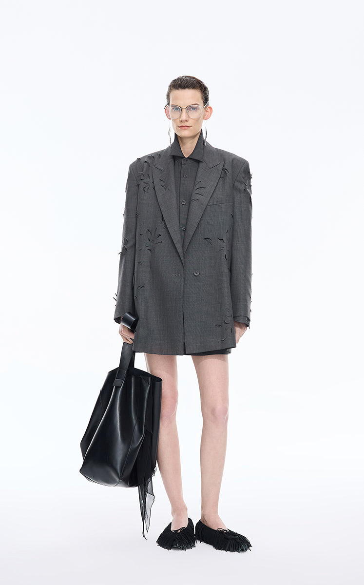 Blazer / JNBY Floral Laser Wool Blend Blazer Grey