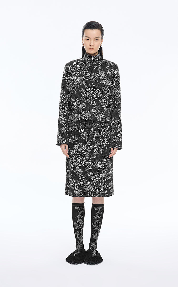 Skirt / JNBY Printed Wool-Blend Midi Skirt Black