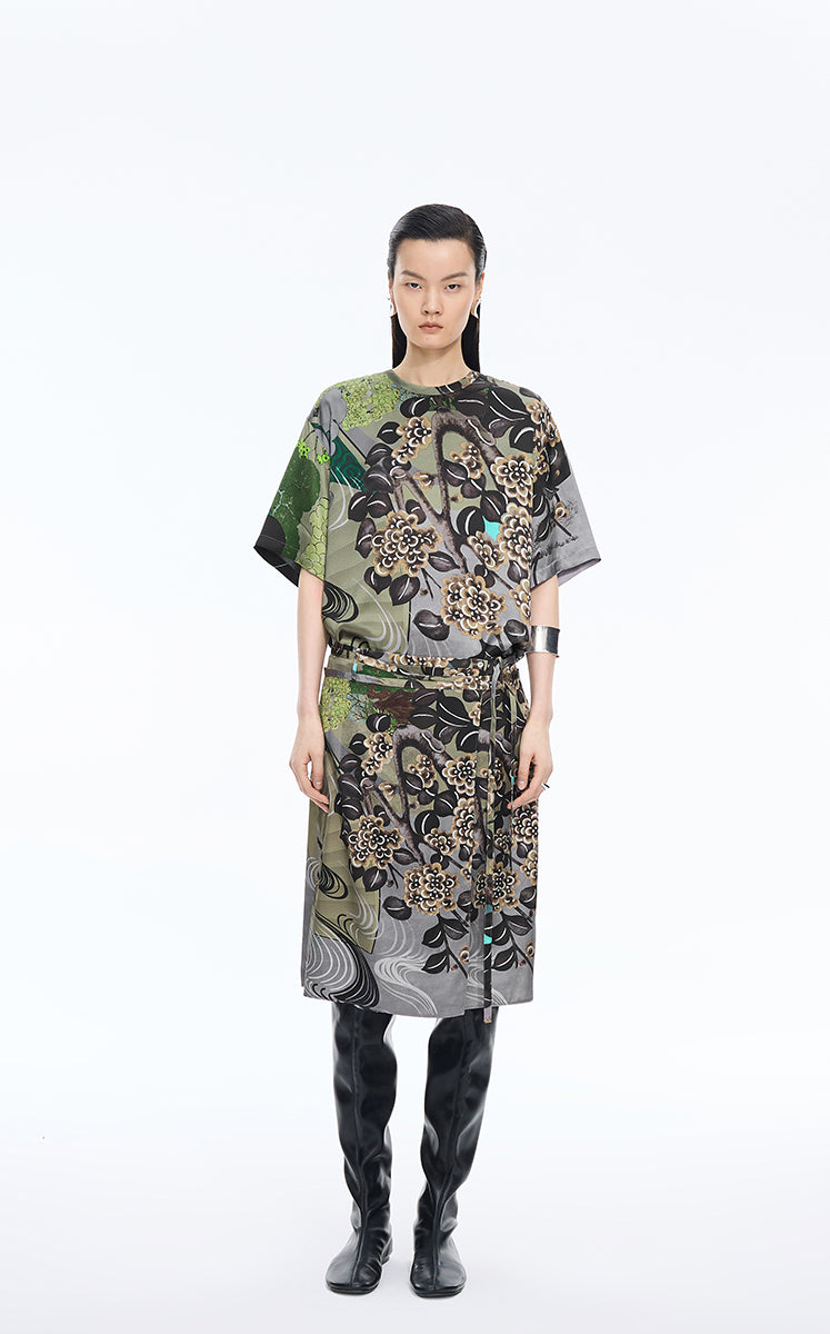 Skirt / JNBY Silk-Blend Printed Midi Skirt grey