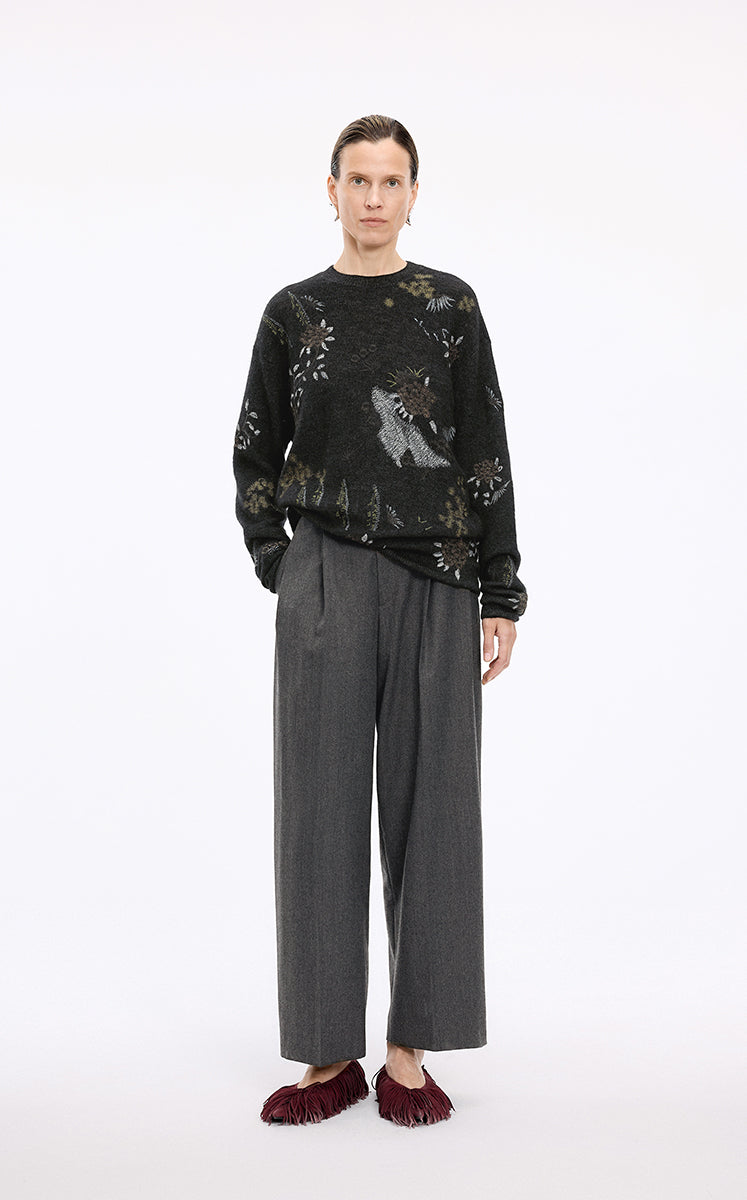 Sweater / JNBY Botanical Motif Mohair Blend Pullover black