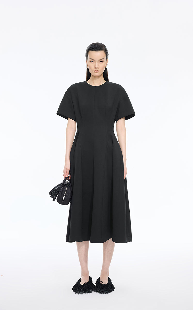 Dress / JNBY Lantern Hem Short Sleeve Midi Dress Black