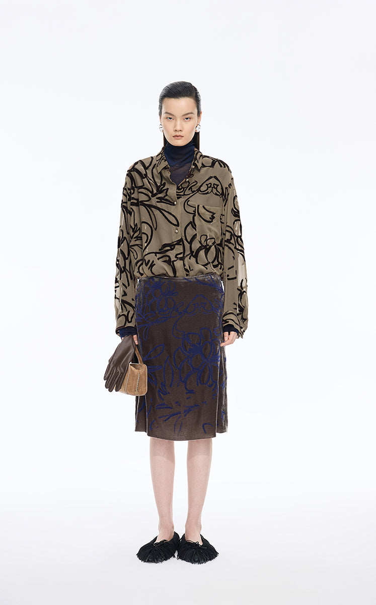 Shirt / JNBY Floral Silk Georgette Base Shirt Green-Brown