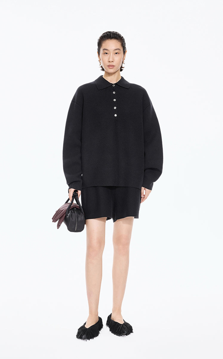 Sweater / JNBY Classic Wool Blend Polo Pullover Black