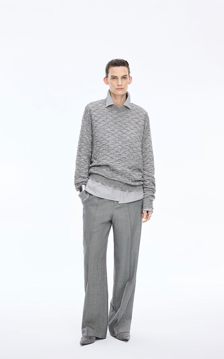 Sweater / JNBY Mohair-Wool Blend Diamond Texture Pullover Grey