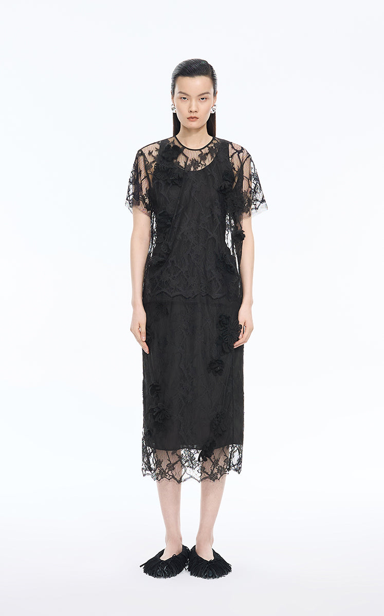Skirt / JNBY Plum Blossom Lace Midi Skirt