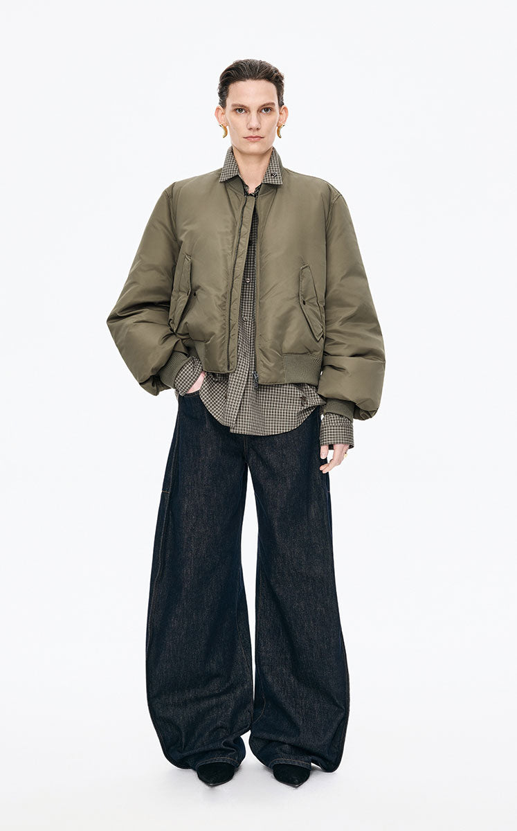 Down Coat /(ESG) JNBY T-Shaped Nylon Bomber Down Coat Brown