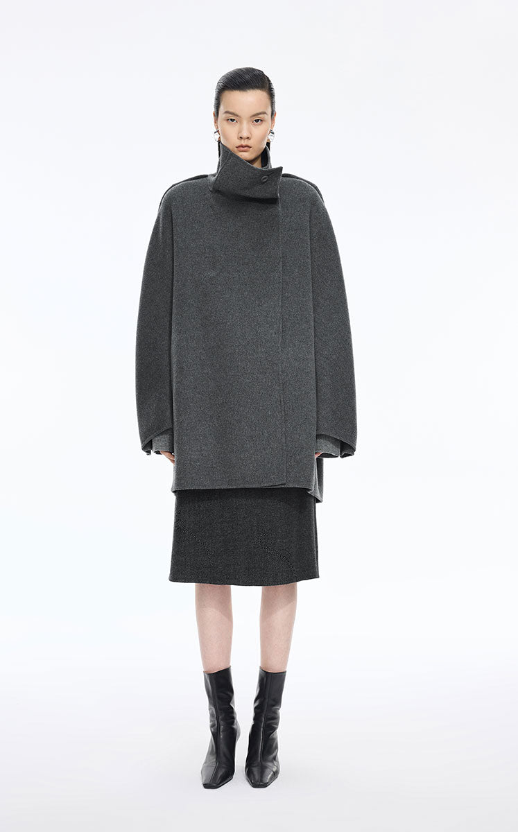 Coat / JNBY Convertible Collar Oversized Wool Blend Coat Grey