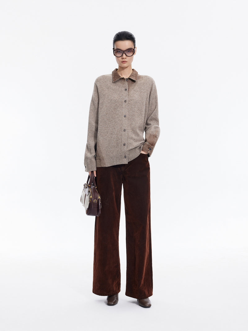 Cardigan / JNBY Wool Yak Blend Denim Patchwork Grey Brown
