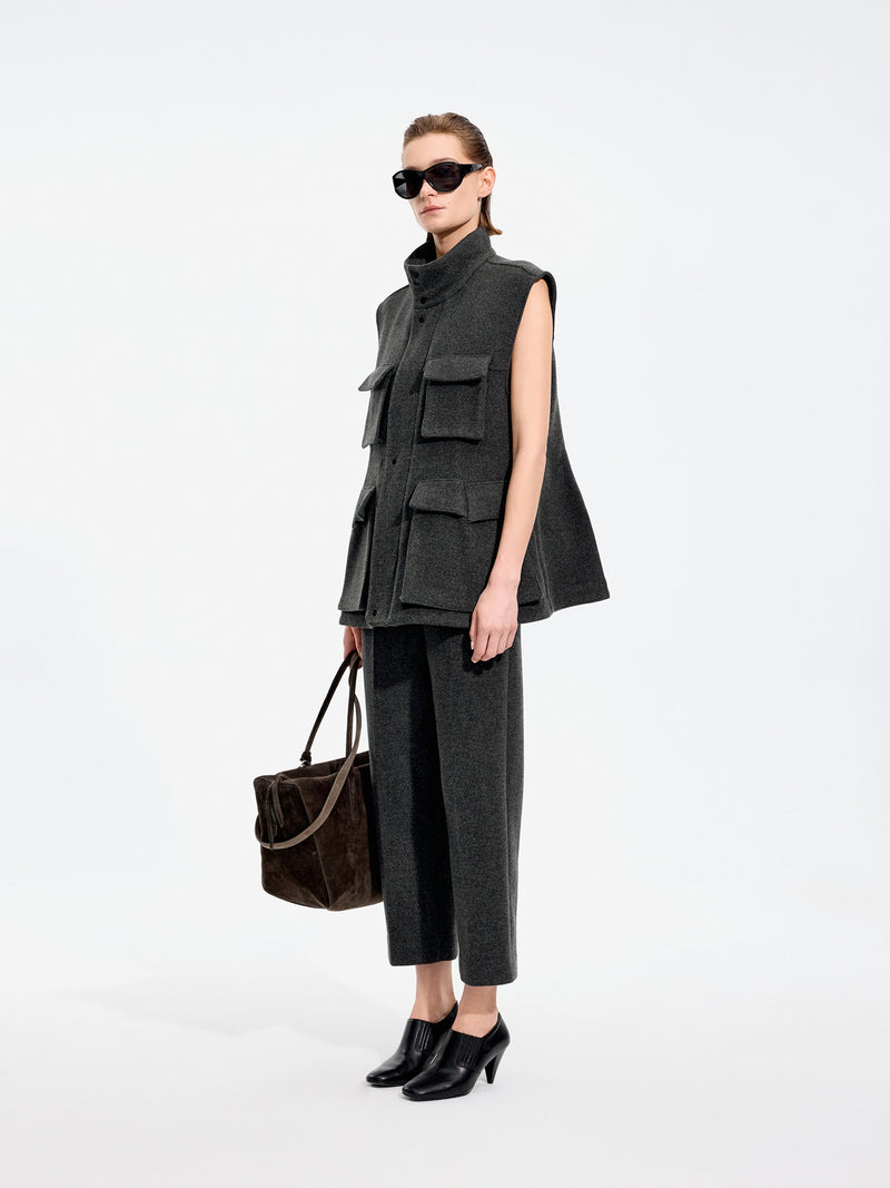 Vest / JNBY Wool Melton Stand Collar Sleeveless Vest