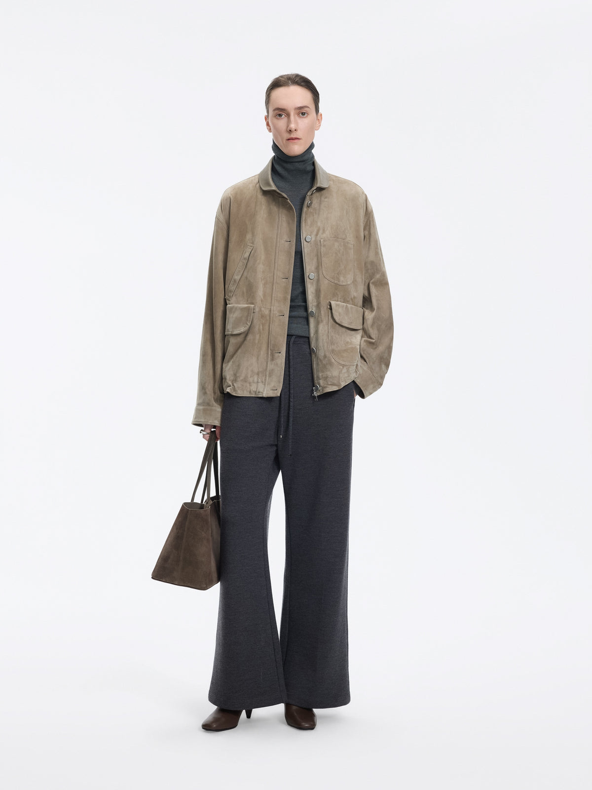 Jacket / JNBY Relaxed Suede Leather Biker Jacket Light Kahaki