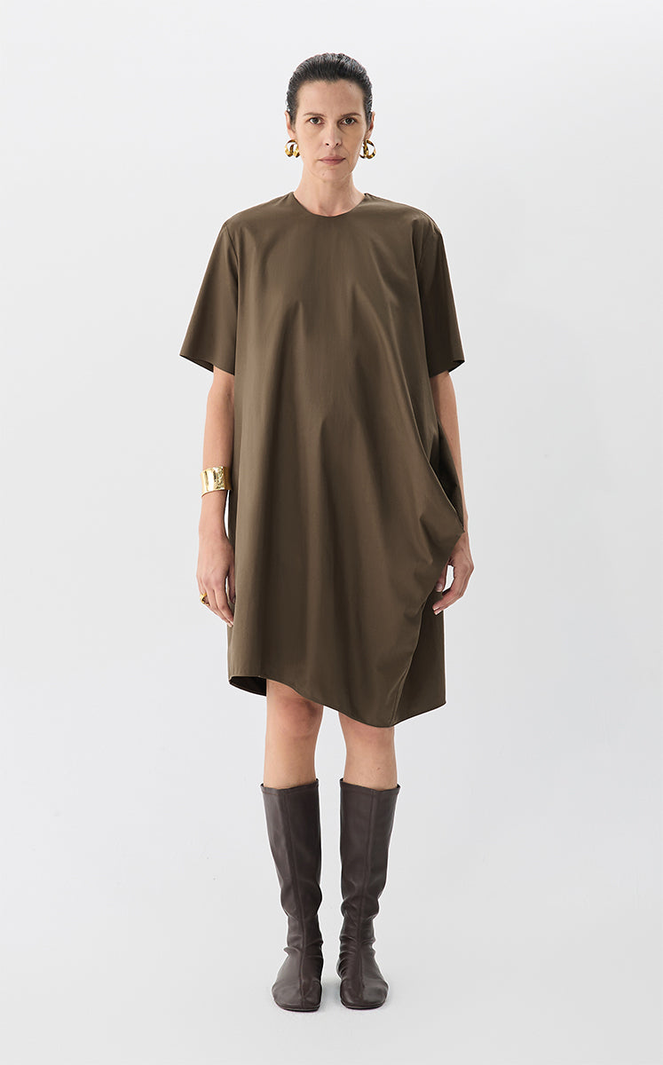 Dress / JNBY Irregular Urban Short Sleeve Dress Dark Green