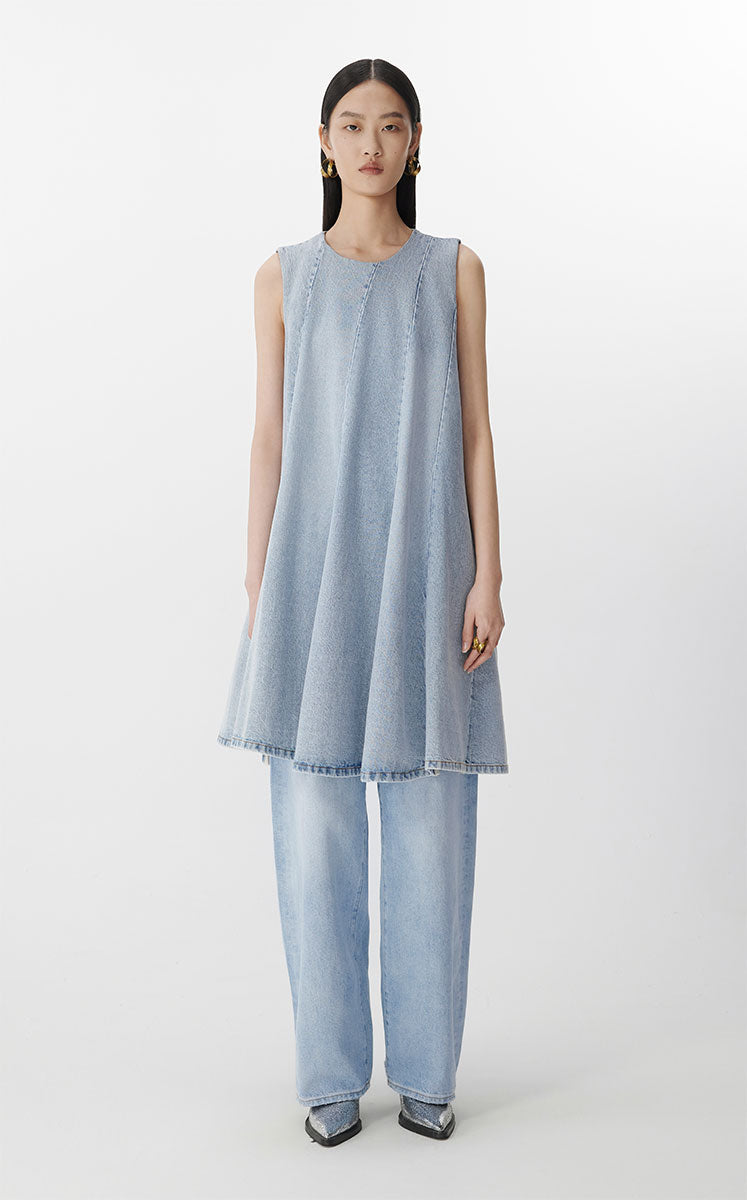 Dress / JNBY Sleeveless Gray Washed Denim Dress Blue