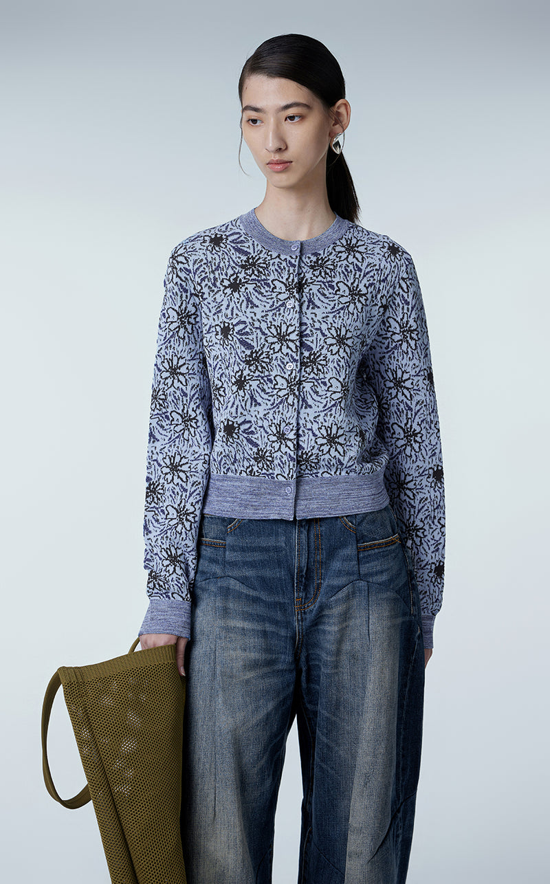 Sweater / JNBY Daisy Jacquard Ribbed Sweater SteelBlue3