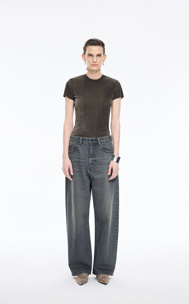 T-Shirt / JNBY Slim Fit Mesh Velvet Short Sleeve Tee Brown