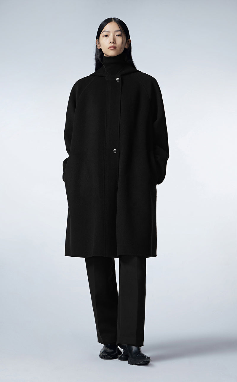 Coat / JNBY Knee-length Hooded Wool Coat Black