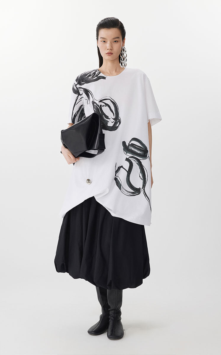Dress / JNBY Tulip Print A-Line Dress White