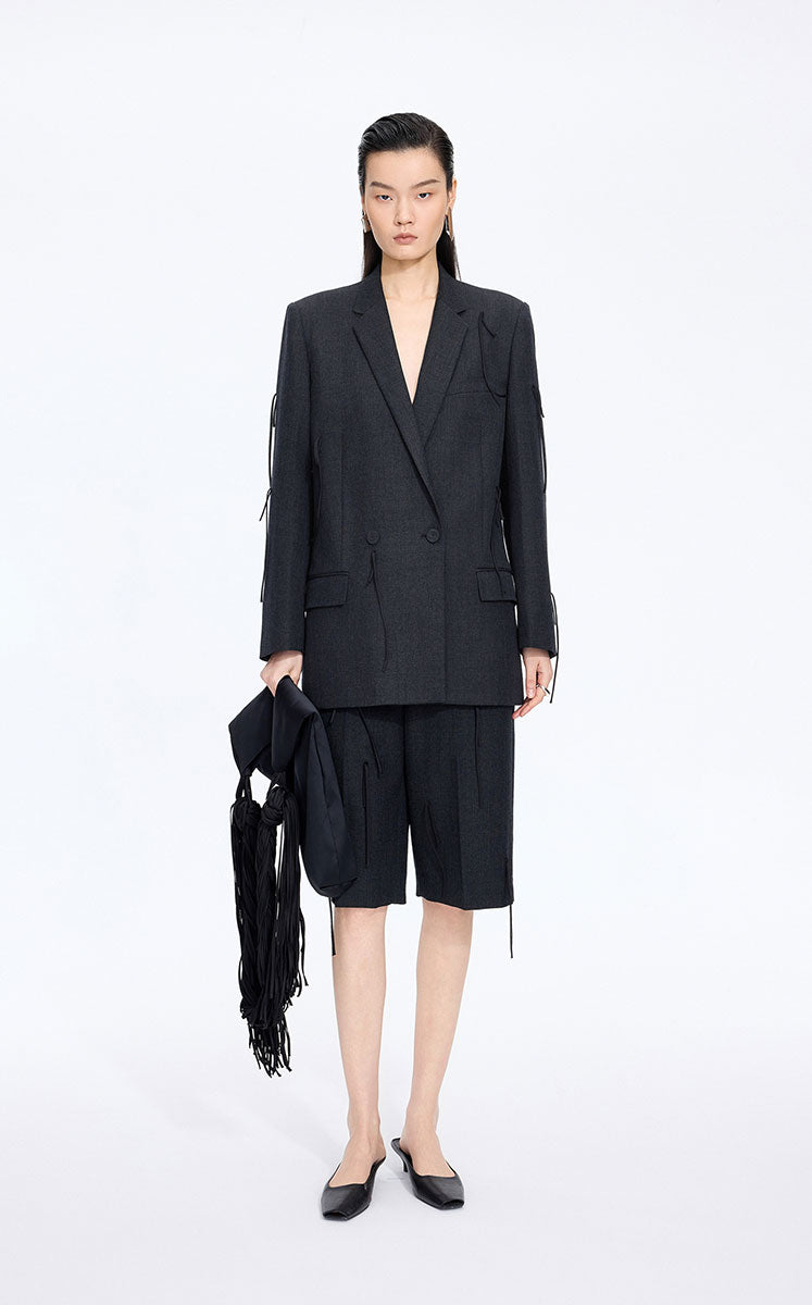Blazer / JNBY Fringe-Trim Relaxed H-Line Blazer Black