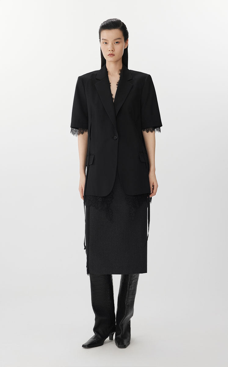 Blazer / JNBY Luxe Wool-Blend Lace Panel Blazer Black