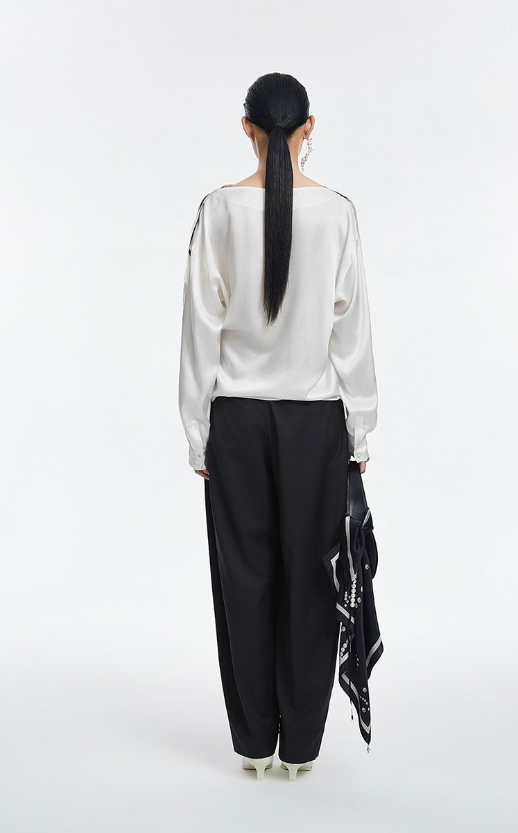 Blouse / JNBY Silk Boat Neck Pearl Print Top