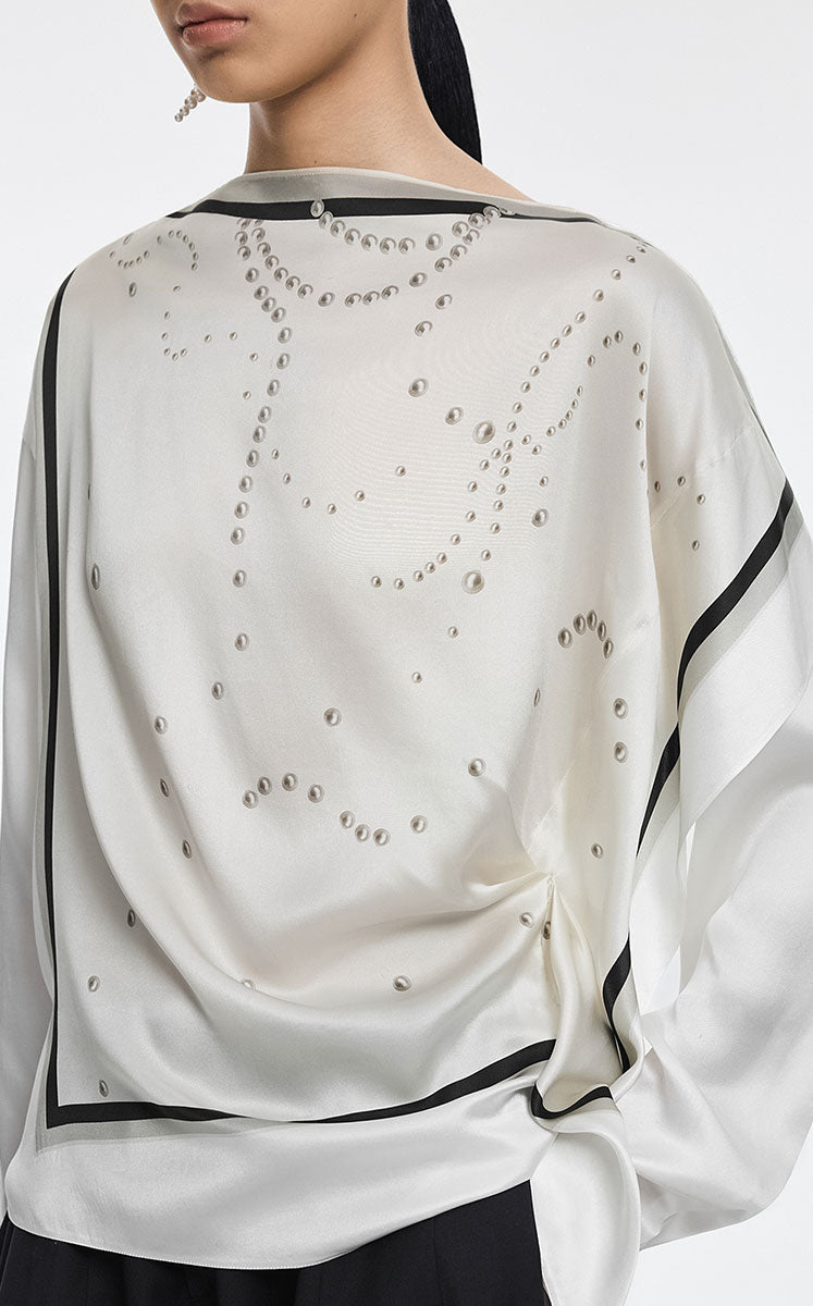 Blouse / JNBY Silk Boat Neck Pearl Print Top