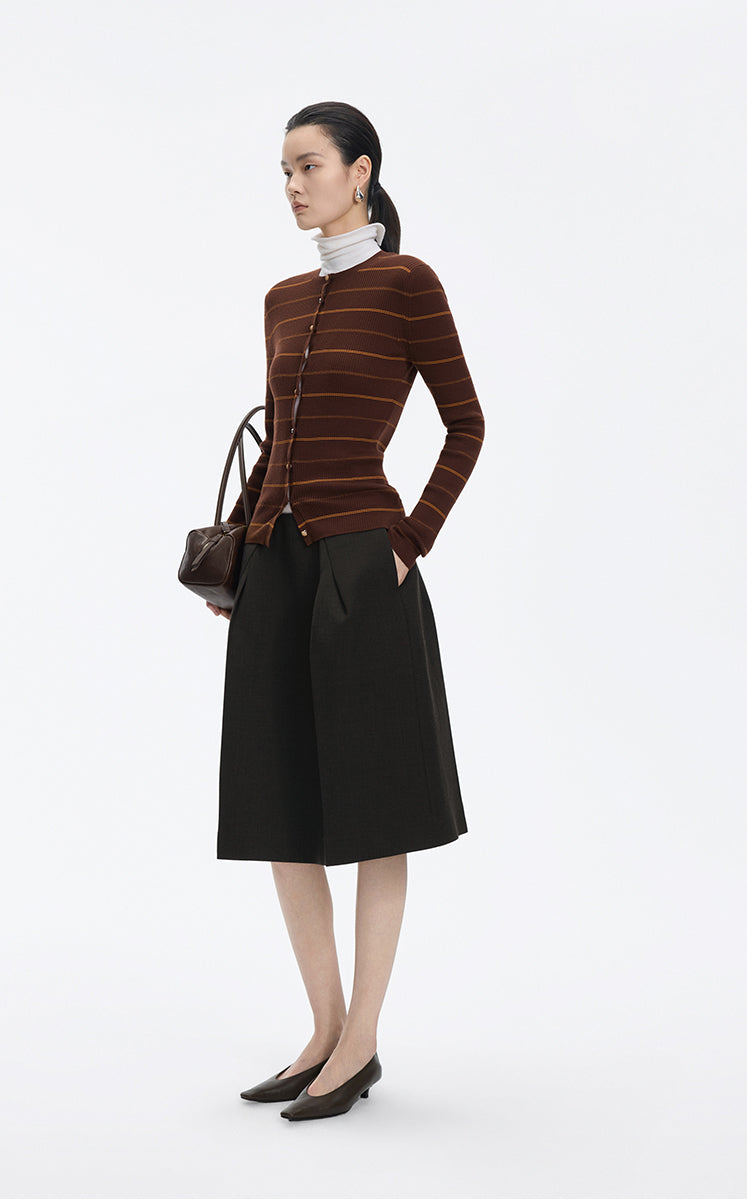 Cardigan / JNBY Merino Wool Blend Striped Ribbed Knit -4