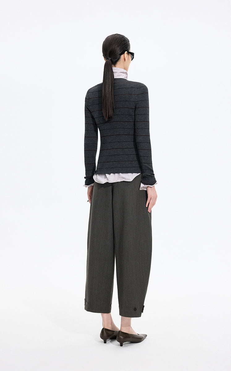 Cardigan / JNBY Merino Wool Blend Striped Ribbed Knit -1