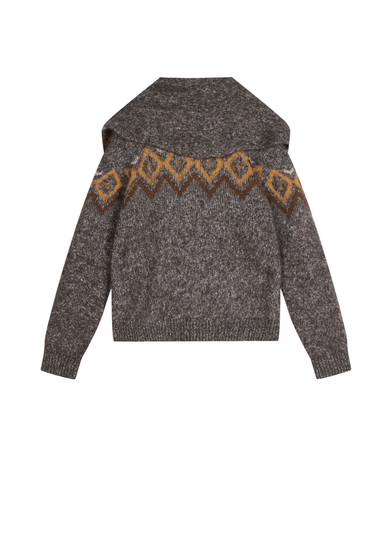 Cardigan / JNBY Alpaca Blend Geometric Knit Heather Grey Brown-1