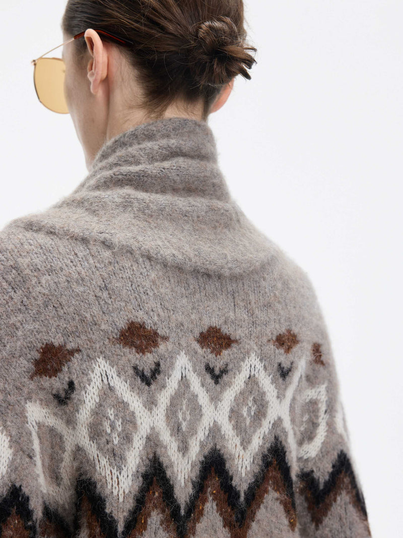 Cardigan / JNBY Alpaca Blend Geometric Knit Light Camel-2