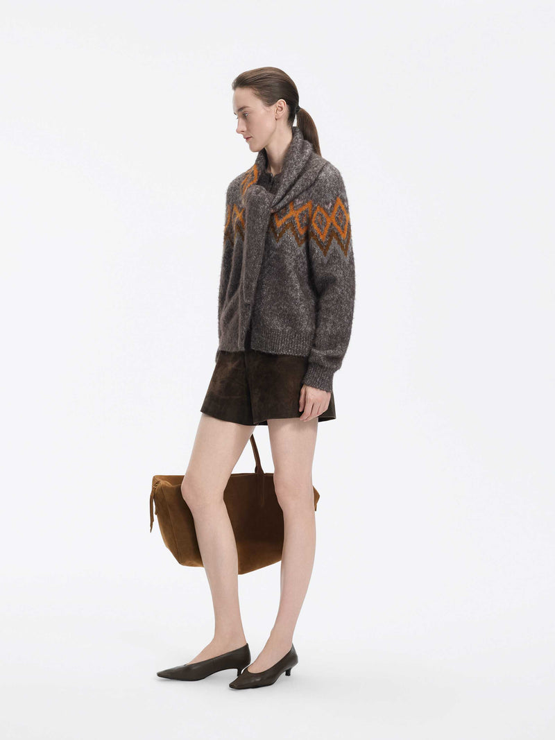 Cardigan / JNBY Alpaca Blend Geometric Knit Heather Grey Brown-1
