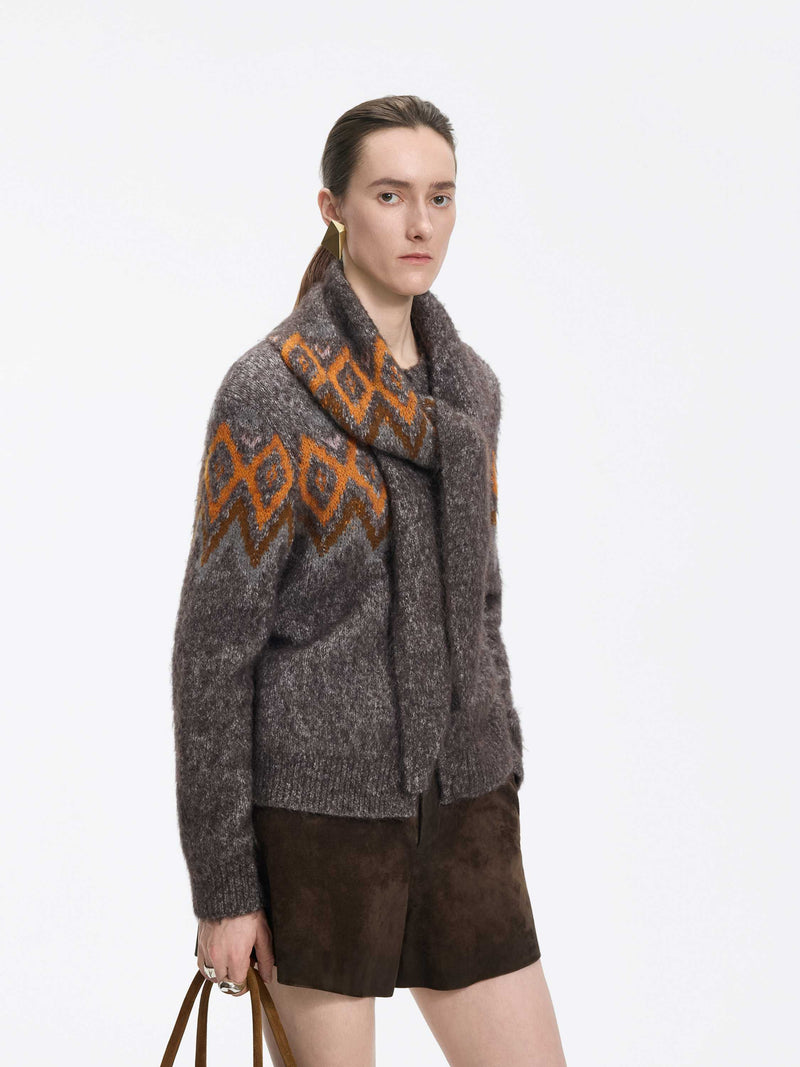 Cardigan / JNBY Alpaca Blend Geometric Knit Heather Grey Brown-1
