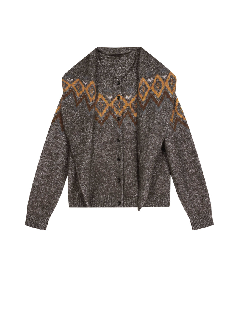 Cardigan / JNBY Alpaca Blend Geometric Knit Heather Grey Brown-1