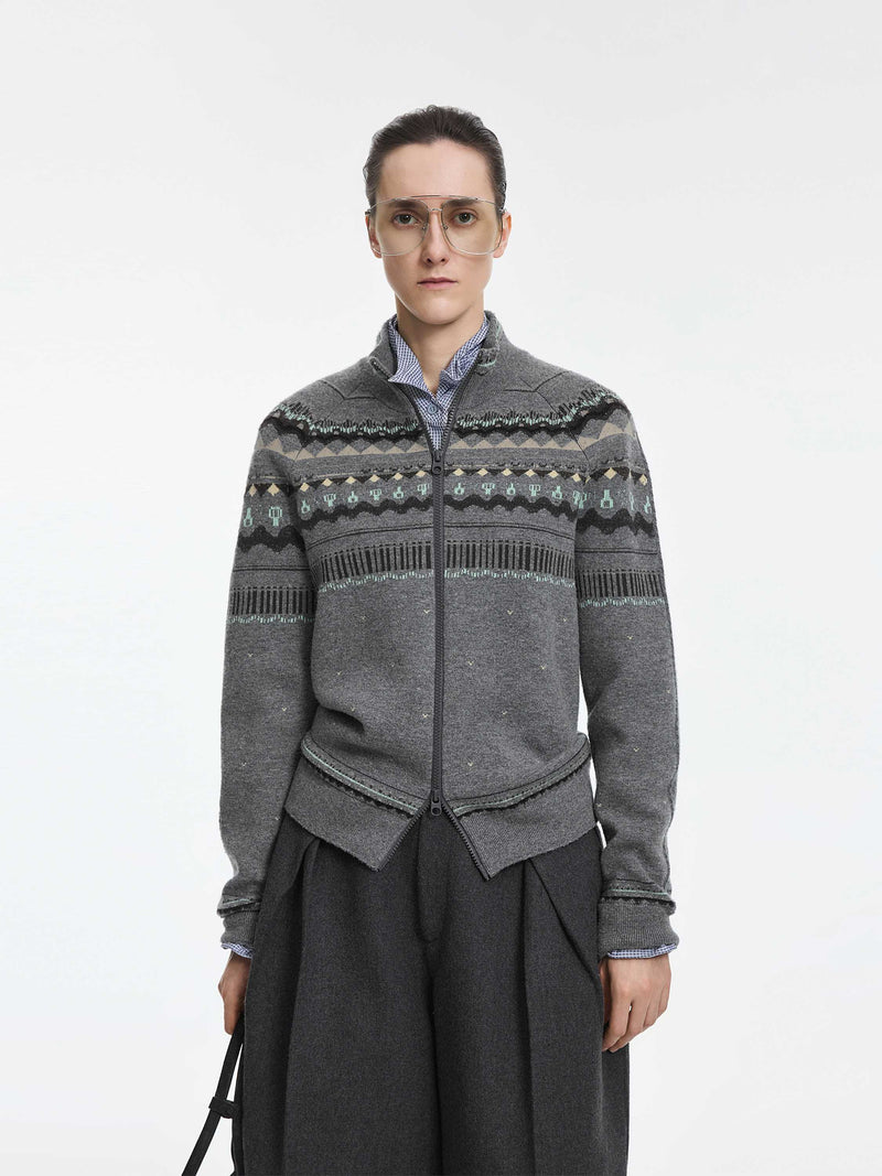 Cardigan / JNBY Merino Wool Cashmere Blend Jacquard Grey Mix-2